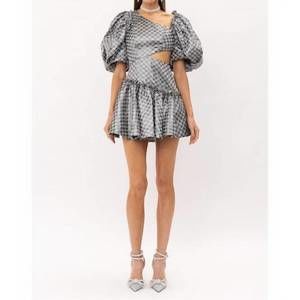 NEW SOFIE THE LABEL claire checkered jacquard mini dress in silver